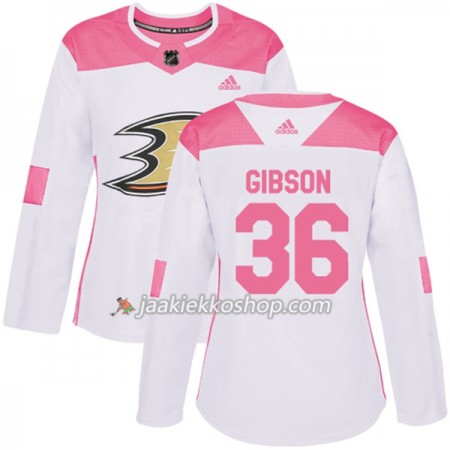 Nainen NHL Anaheim Ducks Pelipaita John Gibson 36 Adidas 2017-2018 Valkoinen Vaaleanpunainen Fashion Authentic